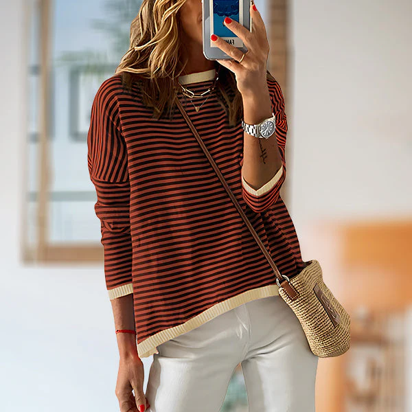 Heidi-Mode | Gestreiftes, Lockeres und Vielseitiges Langarm-Strickpullover-Top für Damen - Image 10