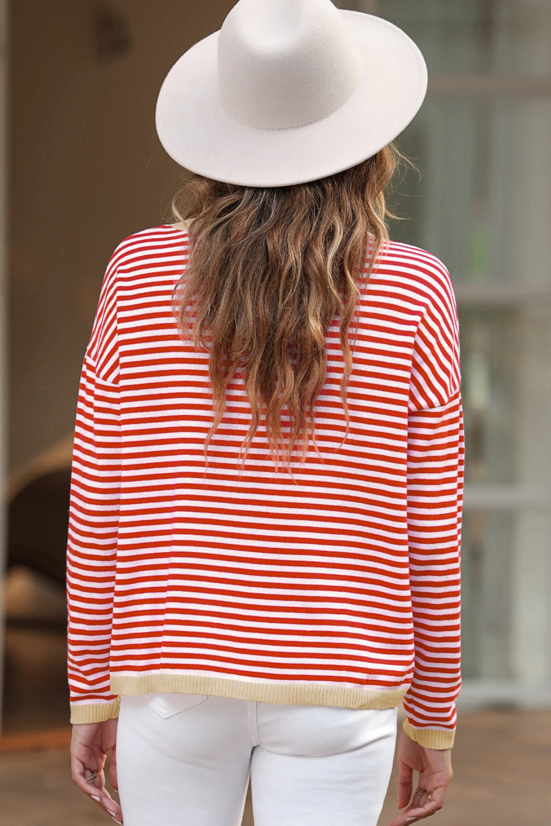 Heidi-Mode | Gestreiftes Rundhals-Tropfschulter-T-Shirt - Image 5