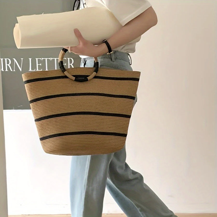 Heidi-Mode | Gestreiftes Woven Tote Bag für Damen Leicht und Geräumig - Image 2