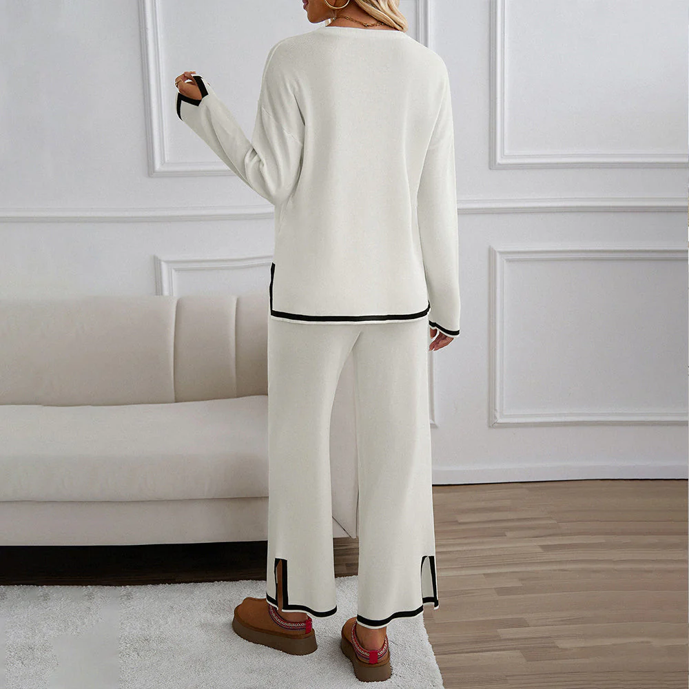 Heidi-Mode | Gestrickter, Lockerer Oberteil mit Weitem Bein, Zweiteiliger, Lässiger Rundhalsanzug - Image 9