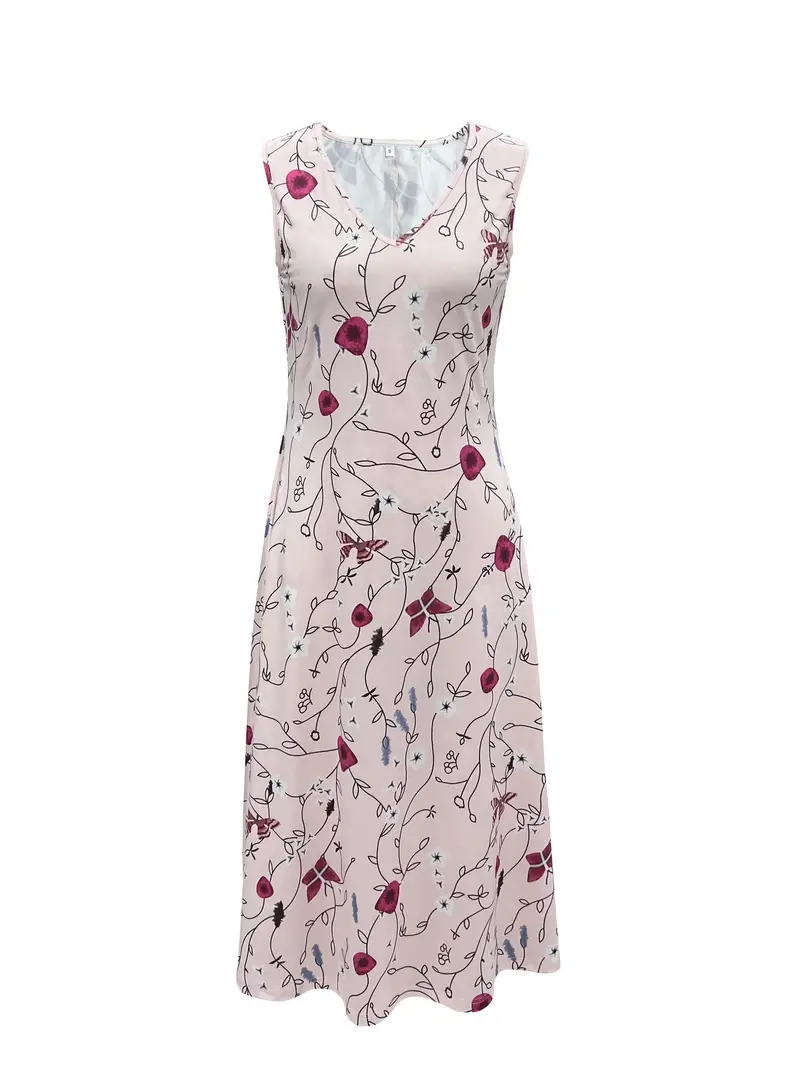 Heidi-Mode | Geteilter Kleid mit V-Ausschnitt und Ärmellose Oberteil mit Blumenmuster - Image 4