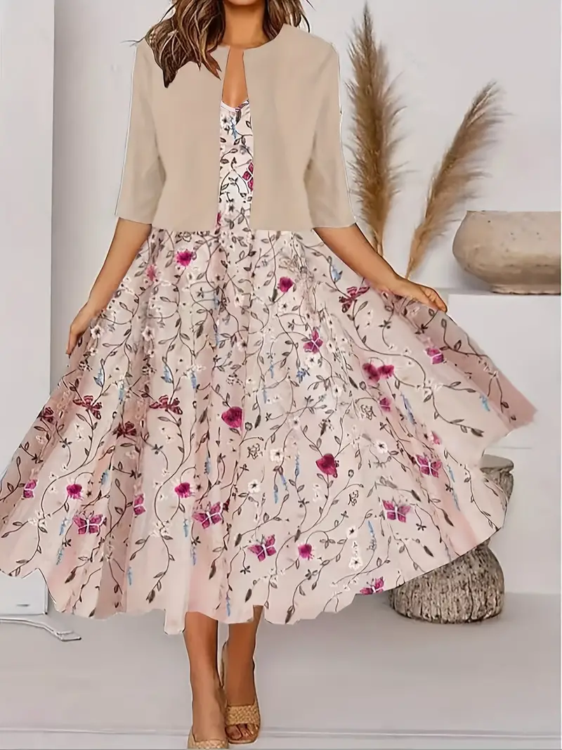 Heidi-Mode | Geteilter Kleid mit V-Ausschnitt und Ärmellose Oberteil mit Blumenmuster - Image 5