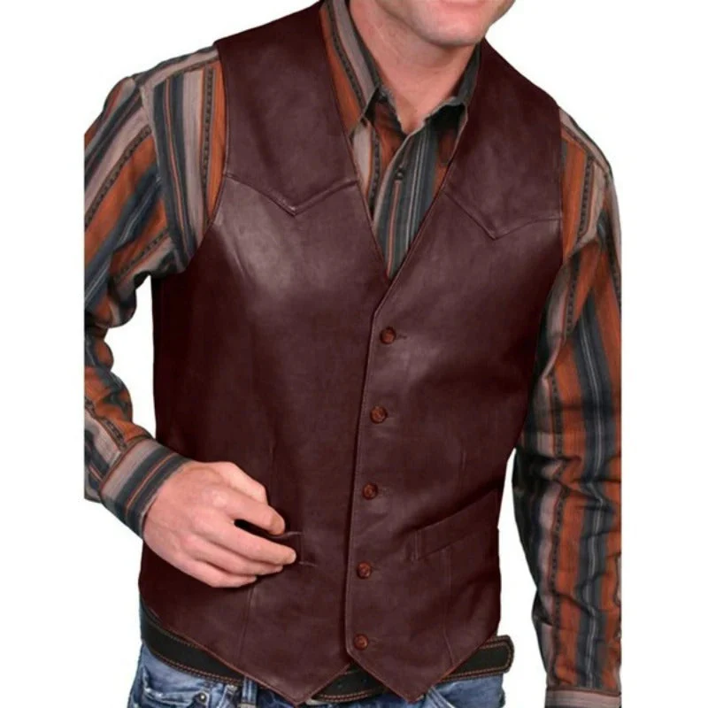 Heidi-Mode | Gilet Klassisch Western Leder Optik Weinlese Weste für Männer