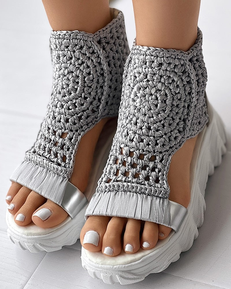 Heidi-Mode | Geflochtene Geometrie-Sandalen Damen Sommer Keilsandalen - Image 3