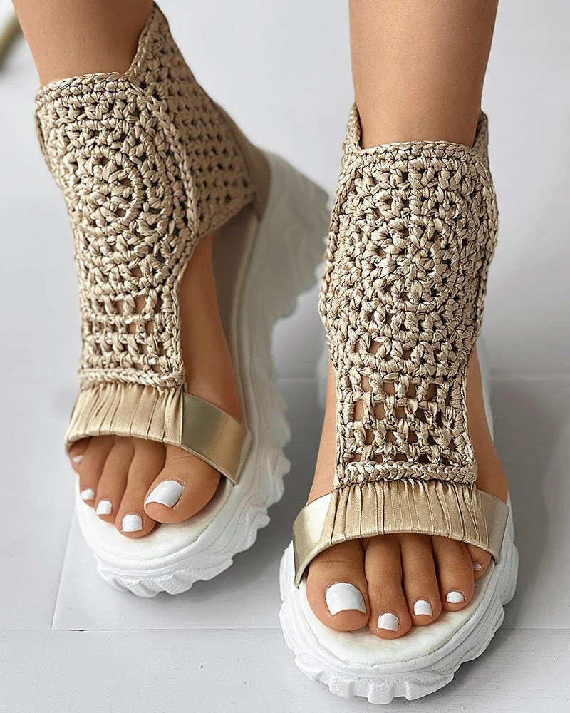 Heidi-Mode | Geflochtene Geometrie-Sandalen Damen Sommer Keilsandalen - Image 4