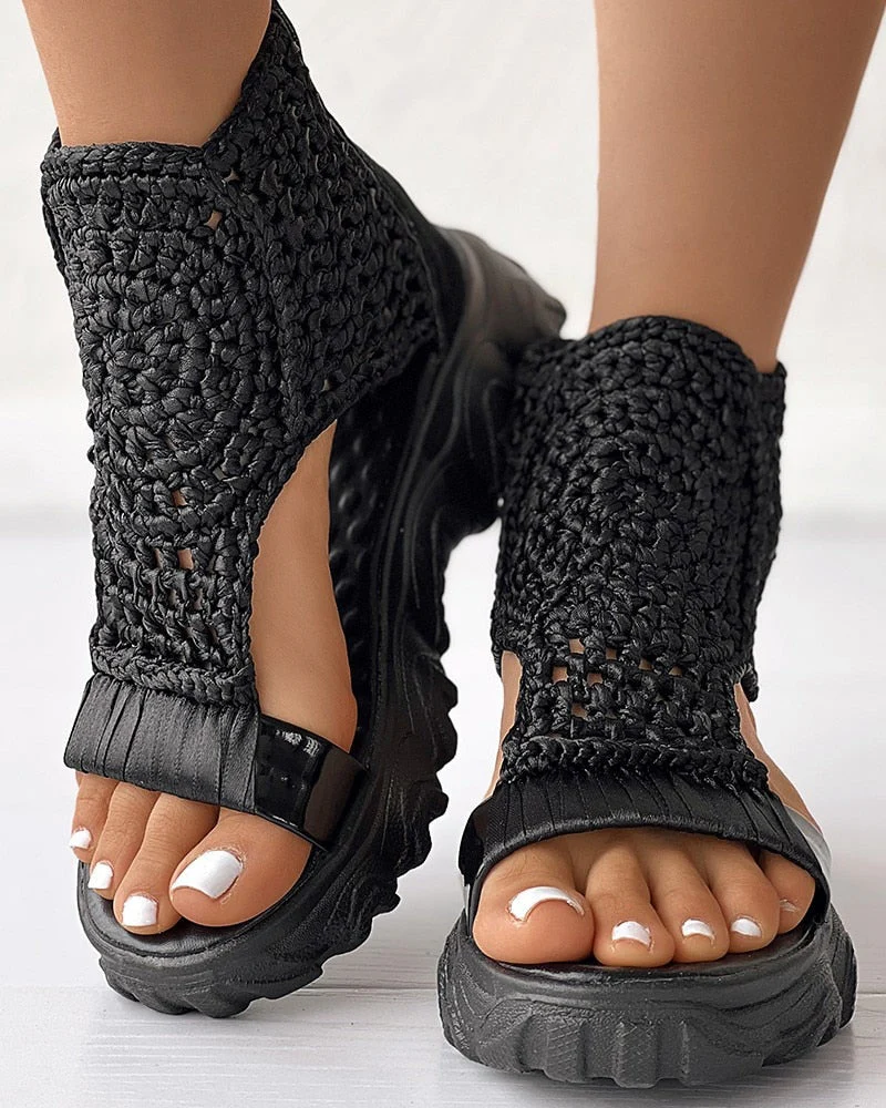 Heidi-Mode | Geflochtene Geometrie-Sandalen Damen Sommer Keilsandalen - Image 6