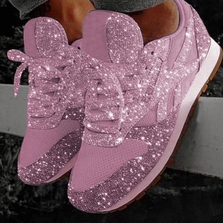Heidi-Mode | Glitzer Mesh Schnürung Plattform Komfort Vulkanisierte Sneakers - Image 10