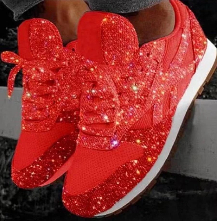 Heidi-Mode | Glitzer Mesh Schnürung Plattform Komfort Vulkanisierte Sneakers - Image 2