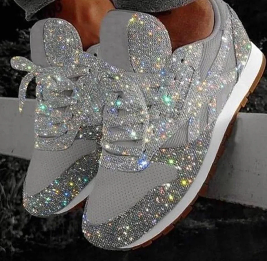 Heidi-Mode | Glitzer Mesh Schnürung Plattform Komfort Vulkanisierte Sneakers - Image 3