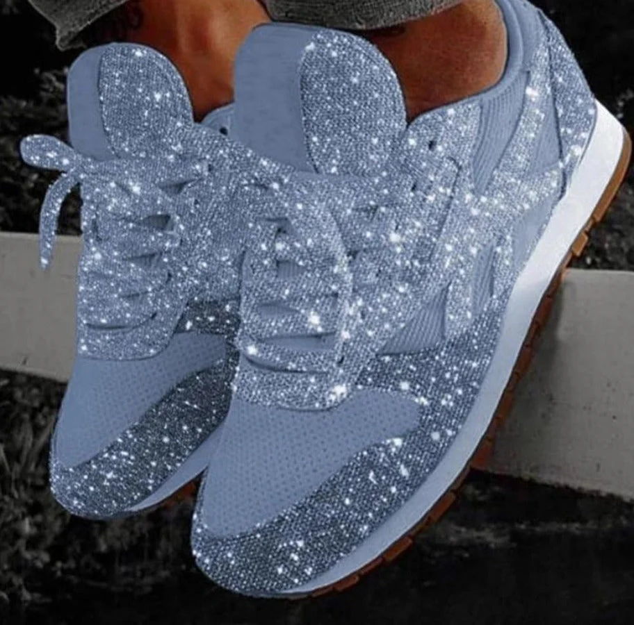 Heidi-Mode | Glitzer Mesh Schnürung Plattform Komfort Vulkanisierte Sneakers - Image 6
