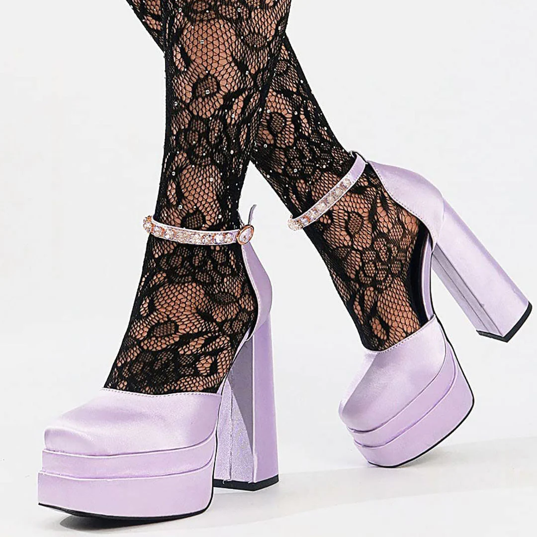 Heidi-Mode | Glänzende Satin Pumps mit Quadratischer Spitze und Klobigem Plateau - Image 3