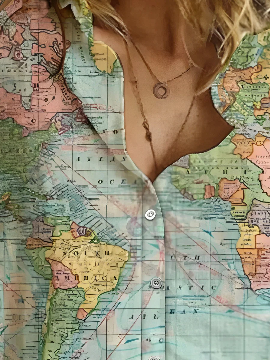 Heidi-Mode | Globe Weltkarte Bedrucktes Shirt - Image 2