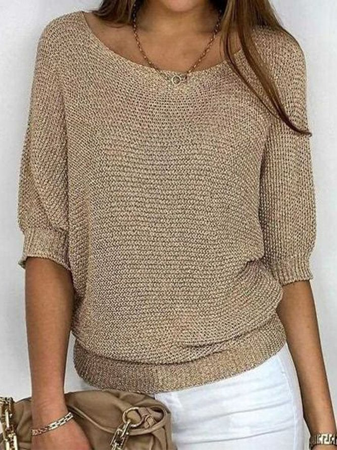 Heidi-Mode | Goldfarbener Einfarbiger Pullover mit Rundhalsausschnitt - Image 3