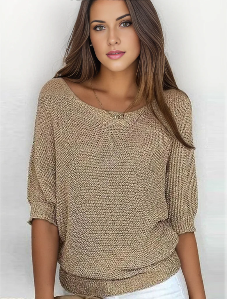 Heidi-Mode | Goldfarbener Einfarbiger Pullover mit Rundhalsausschnitt - Image 4