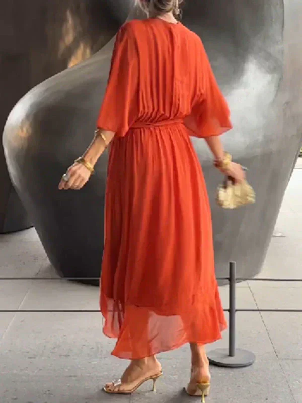 Heidi-Mode | Grünes Chiffonkleid mit V-Ausschnitt - Image 2