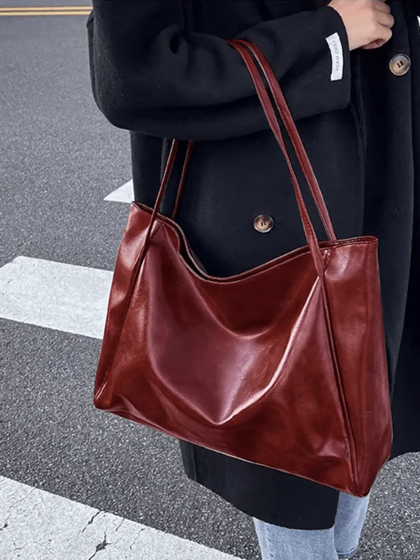 Heidi-Mode | Große Damen Leder Schultertasche Handtasche Shopper Burgunderrot - Image 2