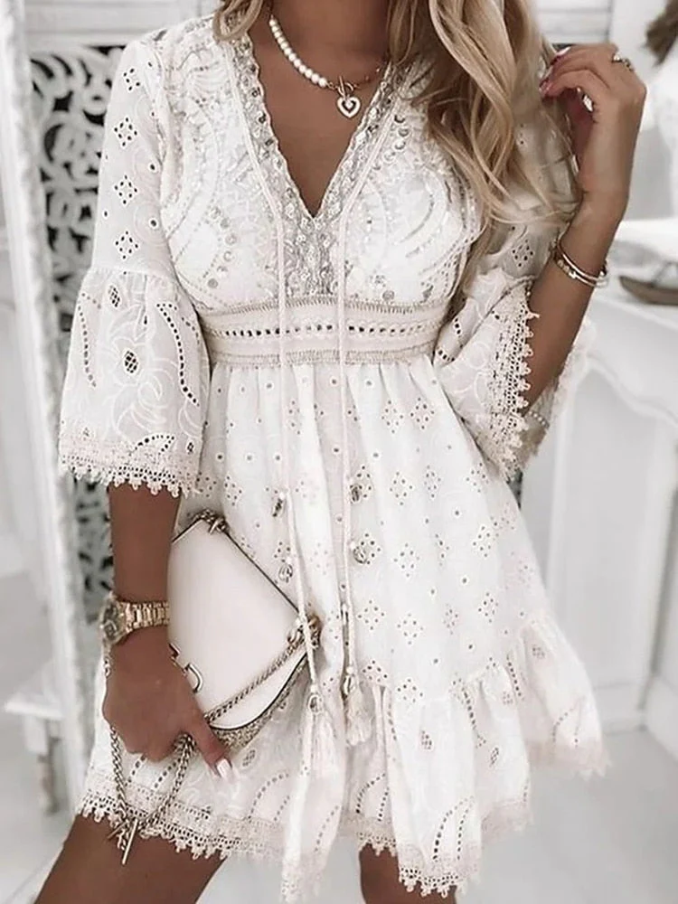 Heidi-Mode | Halbe Ärmel Boho Style Spitzenkleid Sommerkleid - Image 5