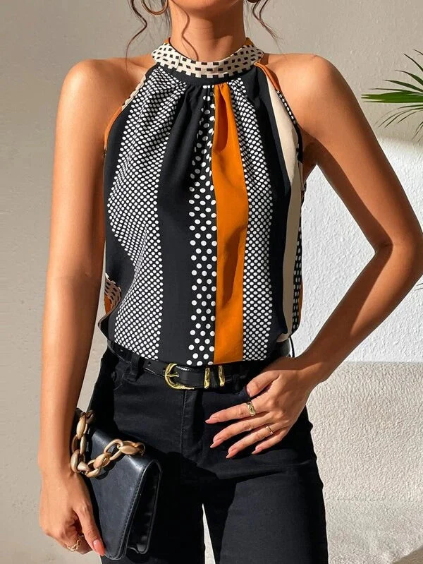Heidi-Mode | Halteträger Bluse mit Geometrischem Druck für Damen - Image 3