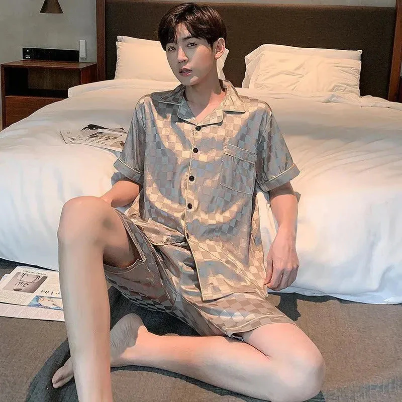 Heidi-Mode | Sommer-Pyjama für Herren Aus Leichtem Eis-Seide mit Kurzen Ärmeln In Großen Größen - Image 9