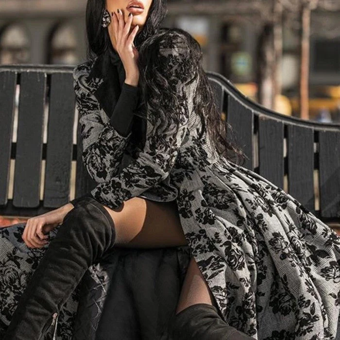 Heidi-Mode | Herbst Winter Spitze Einsatz Retro Lange Trenchcoat - Image 2