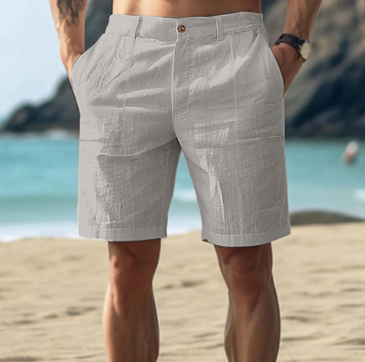 Heidi-Mode | Herren Leinen Shorts für Entspannte Sommertage Atmungsaktiv, Bequem & Stilvoll - Image 3
