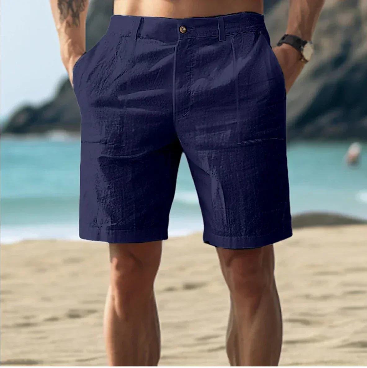Heidi-Mode | Herren Leinen Shorts für Entspannte Sommertage Atmungsaktiv, Bequem & Stilvoll - Image 4
