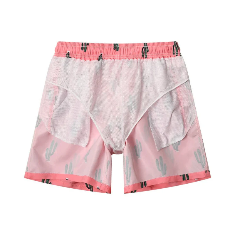 Heidi-Mode | Herren Schwimmshorts Männer Sommer Shorts mit Kaktusdruck Rosa - Image 2