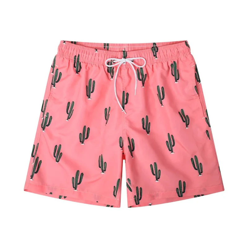 Heidi-Mode | Herren Schwimmshorts Männer Sommer Shorts mit Kaktusdruck Rosa - Image 3