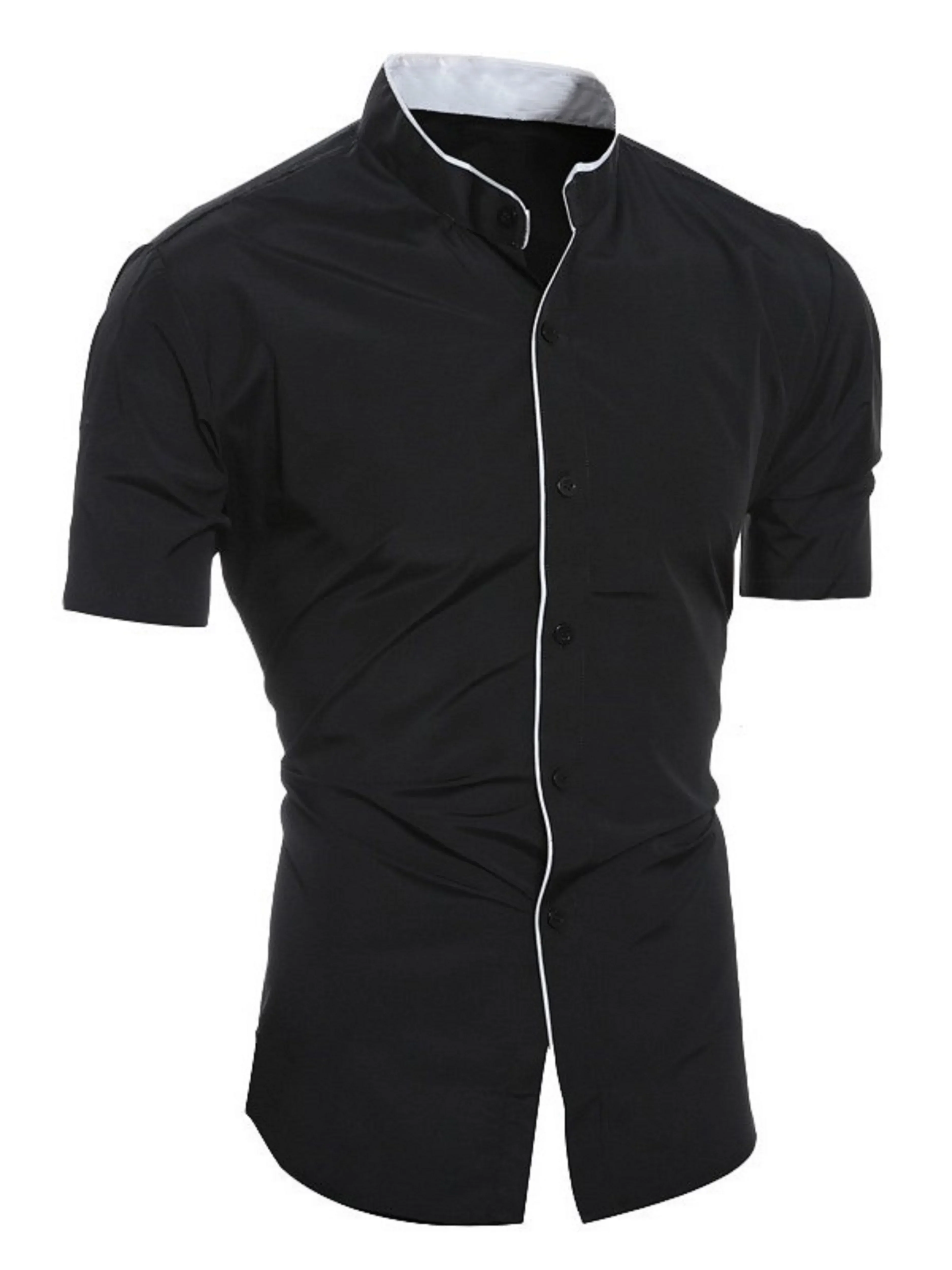Heidi-Mode | Herren Slim Fit Stehkragenhemd Kurzarm - Image 5