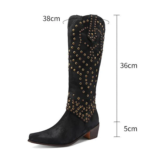 Heidi-Mode | Hohe Stiefel mit Metallnieten und Kobigem Absatz - Image 6