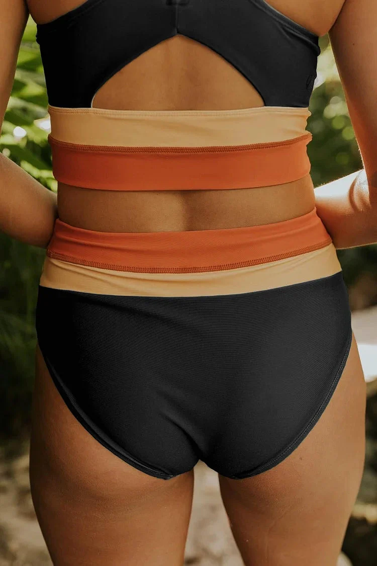 Heidi-Mode | High Waist Colorblock Marine Cut Back Crop Bikini Set - Image 14