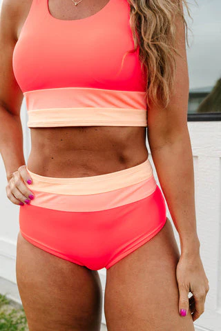 Heidi-Mode | High Waist Colorblock Marine Cut Back Crop Bikini Set - Image 30