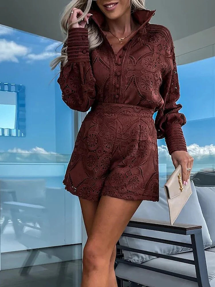 Heidi-Mode | Hohle Spitzenbluse und Shorts Satz - Image 8