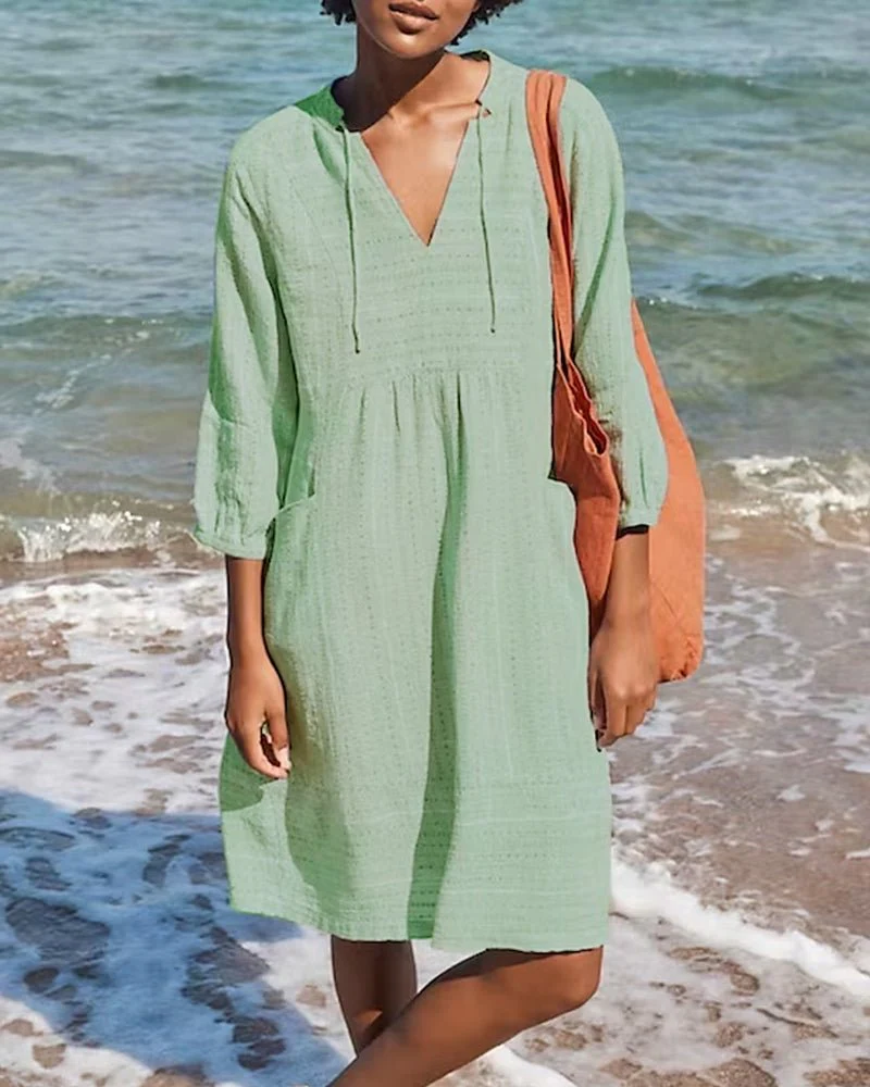 Heidi-Mode | Entspanntes Boho-Hemdkleid mit V-Ausschnitt für Damen - Image 9