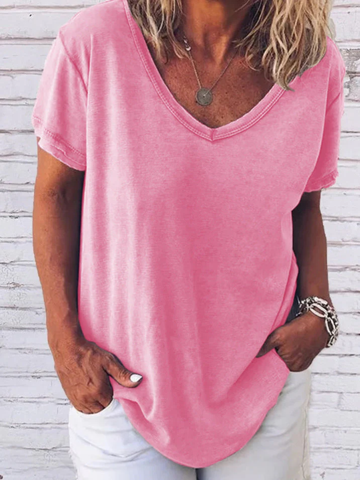 Heidi-Mode | Jada V-Ausschnitt Kurzarm Einfarbig T-Shirt - Image 5