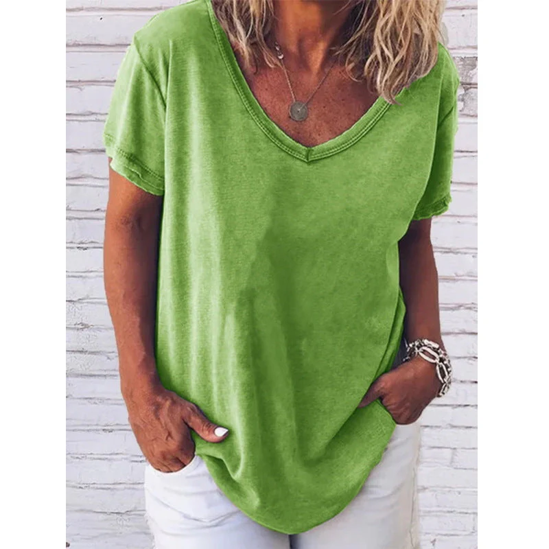 Heidi-Mode | Jada V-Ausschnitt Kurzarm Einfarbig T-Shirt - Image 8