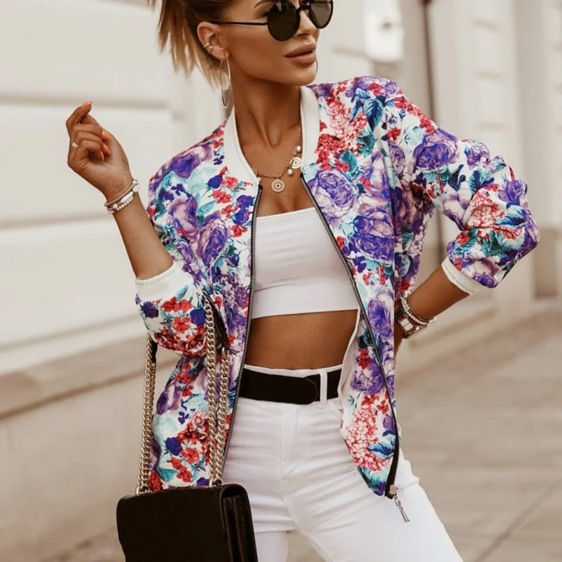 Heidi-Mode | Jazzy Blumen-Bomberjacke Elegante Damenjacke mit Reißverschluss und Blumenmuster, Langarm, Vintage, Schlanker Schnitt, 4 Farben - Image 3
