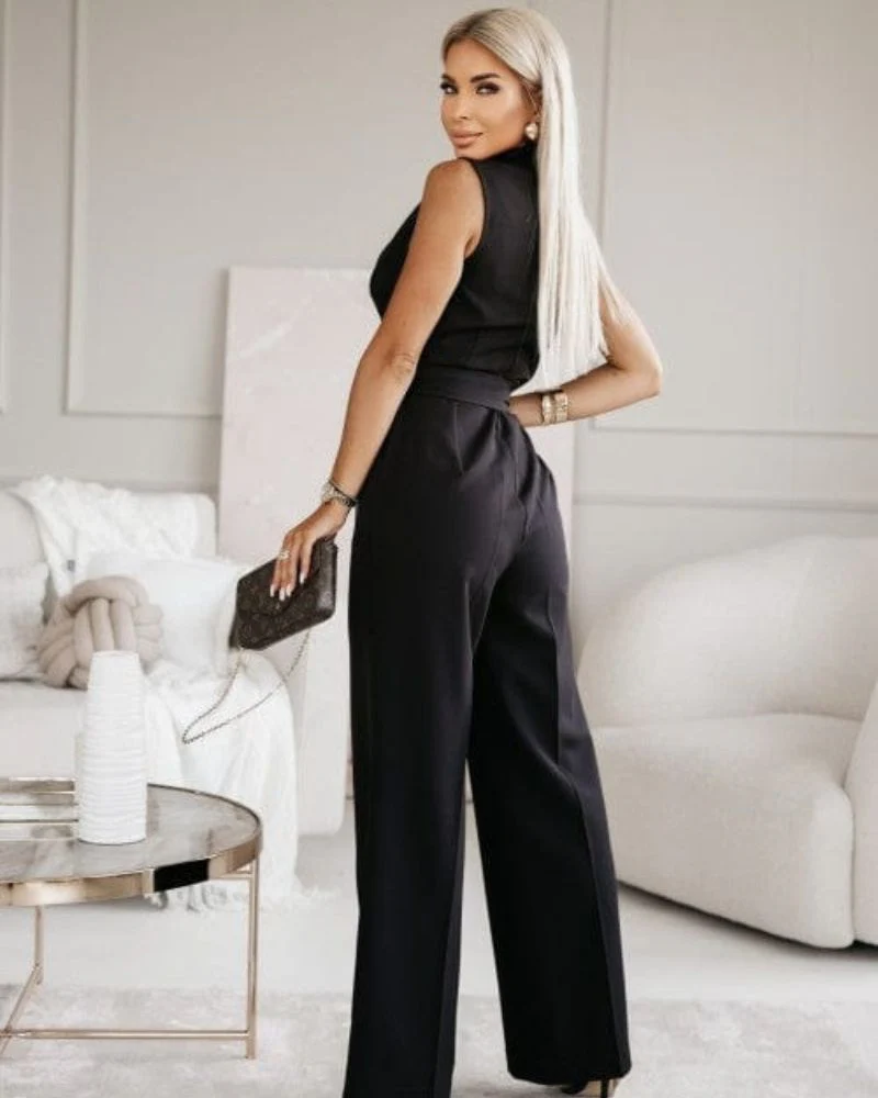 Heidi-Mode | Jumpsuit Ärmellos V Ausschnitt Weit Geschnittener Jumpsuit Damenbekleidung - Image 2