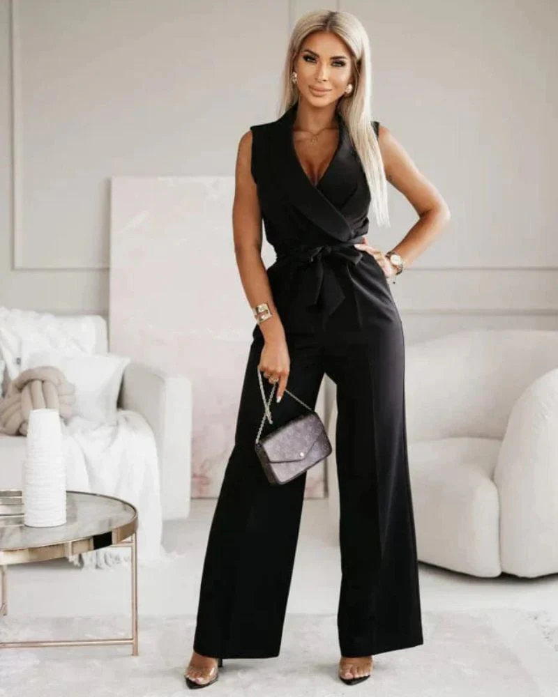 Heidi-Mode | Jumpsuit Ärmellos V Ausschnitt Weit Geschnittener Jumpsuit Damenbekleidung - Image 6