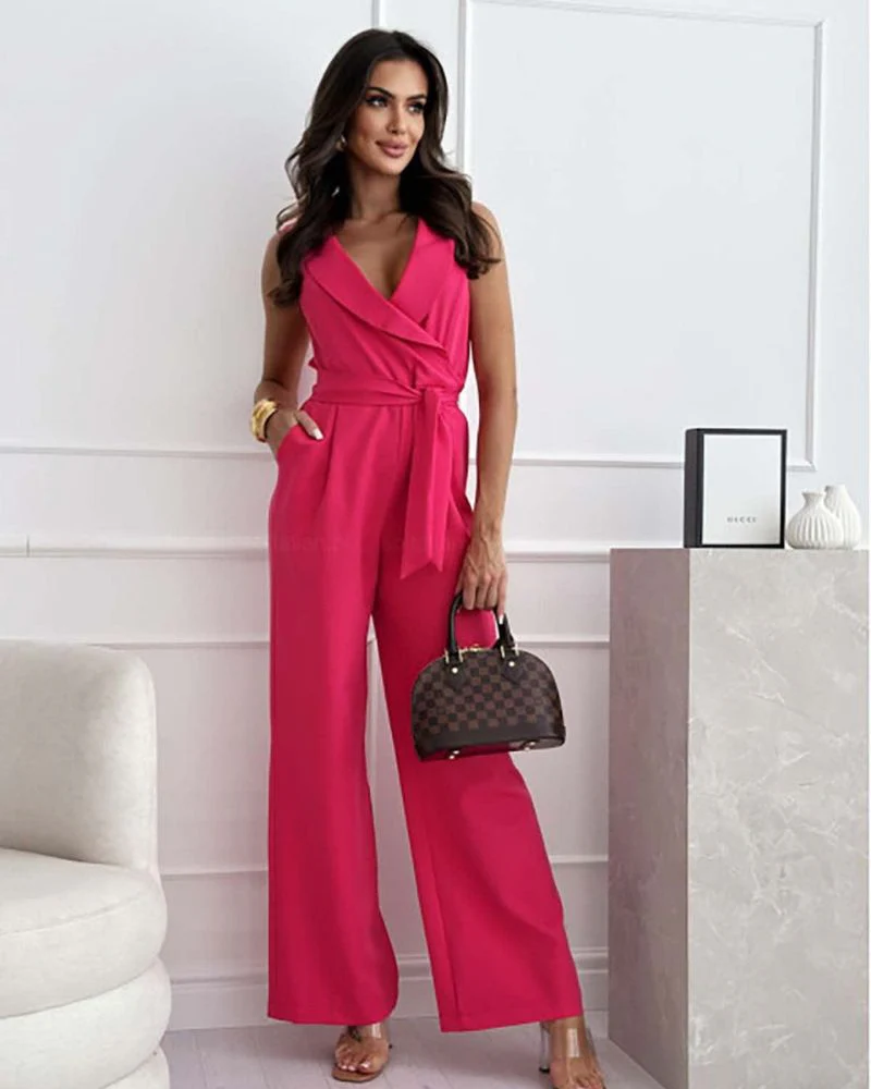 Heidi-Mode | Jumpsuit Ärmellos V Ausschnitt Weit Geschnittener Jumpsuit Damenbekleidung - Image 8