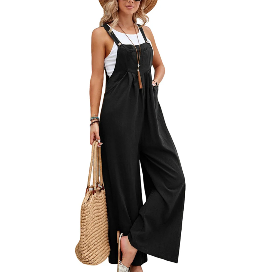 Heidi-Mode | Jumpsuit Leichtgewicht Leinen Baumwolle Ärmellos Weitbein Verstellbare Träger - Image 6