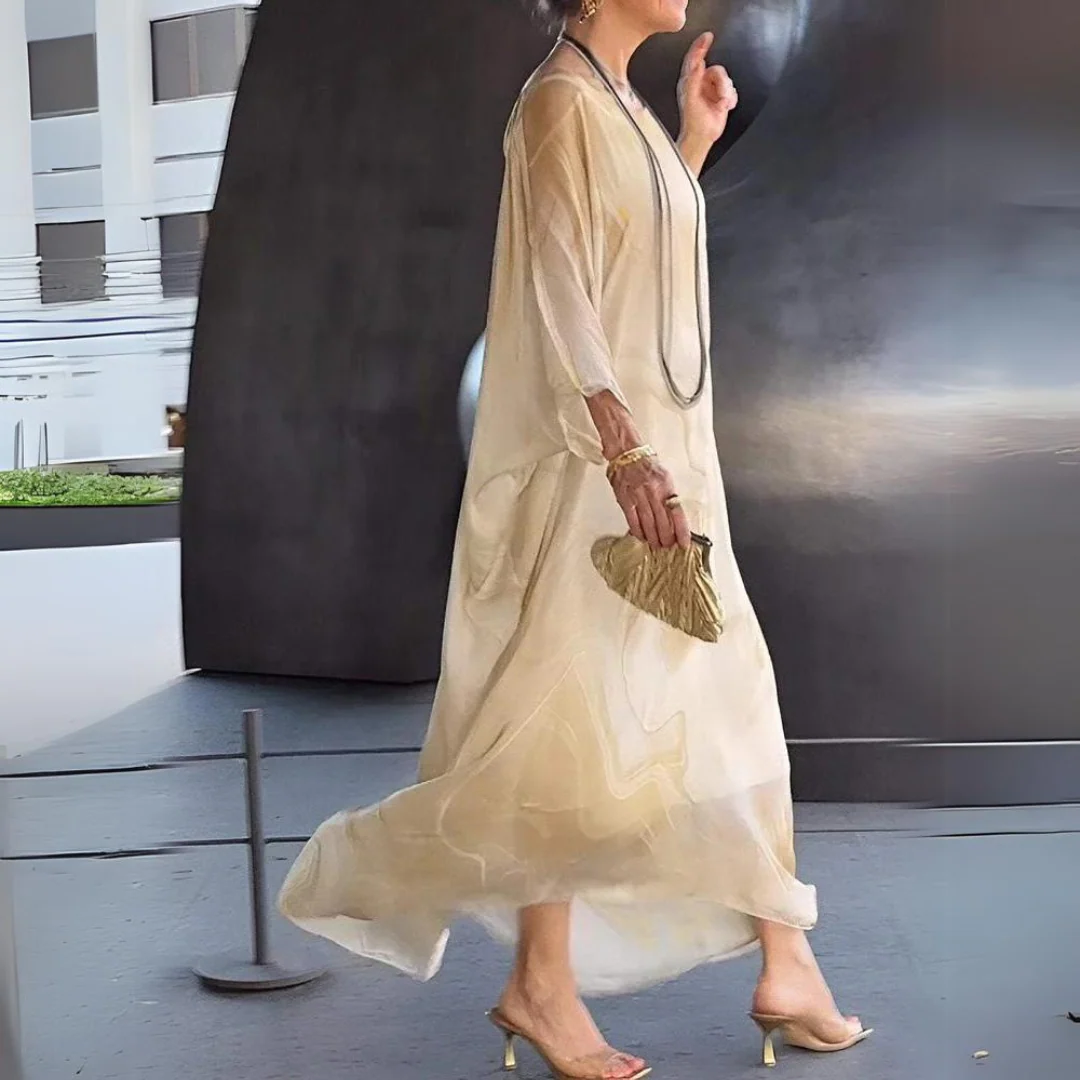 Heidi-Mode | Kaftan Kleid Fließender Leichter Stoff Eleganter Lockerer Schnitt Breite Ärmel - Image 2
