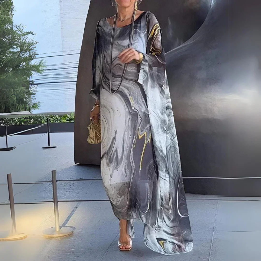 Heidi-Mode | Kaftan Kleid Fließender Leichter Stoff Eleganter Lockerer Schnitt Breite Ärmel - Image 3
