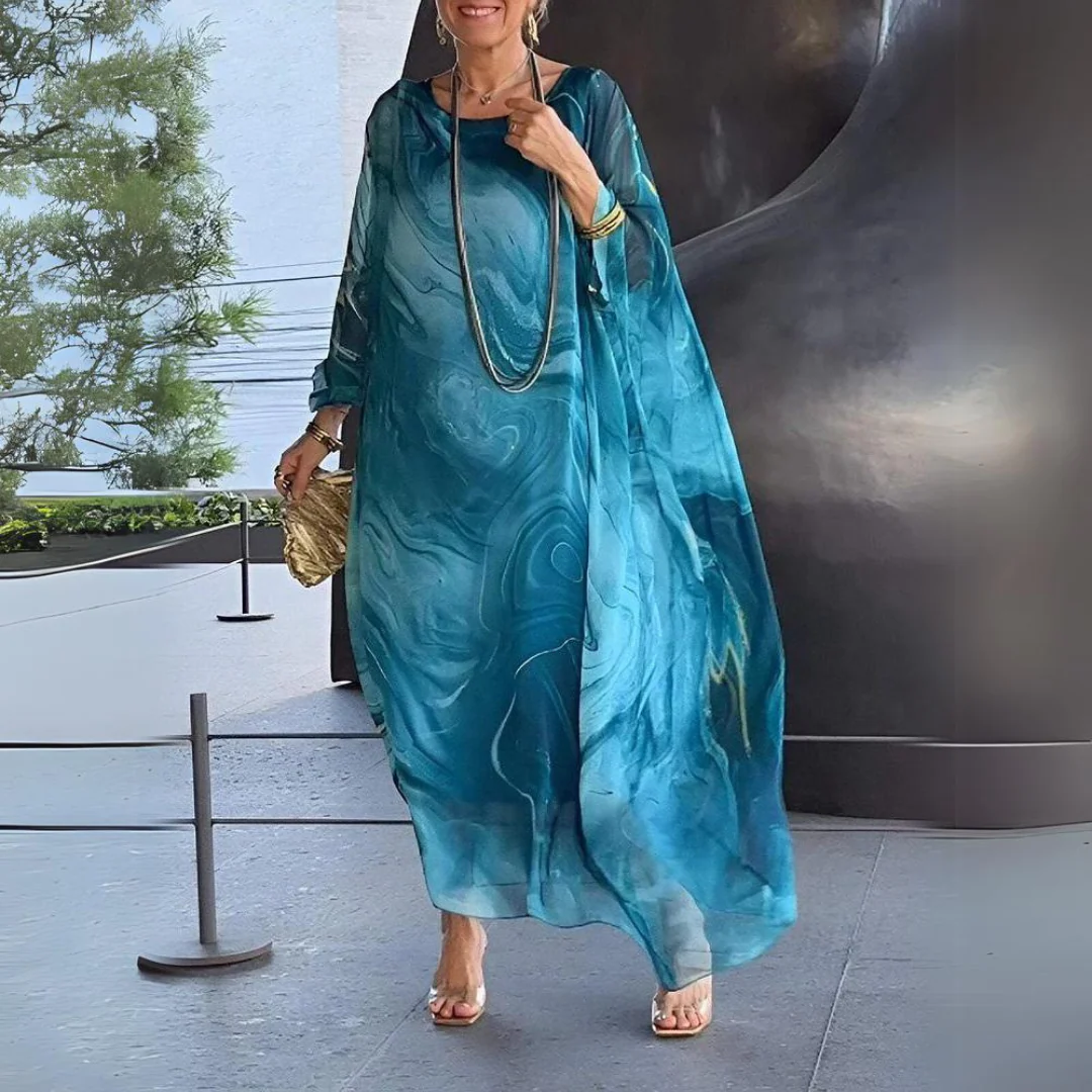 Heidi-Mode | Kaftan Kleid Fließender Leichter Stoff Eleganter Lockerer Schnitt Breite Ärmel - Image 4