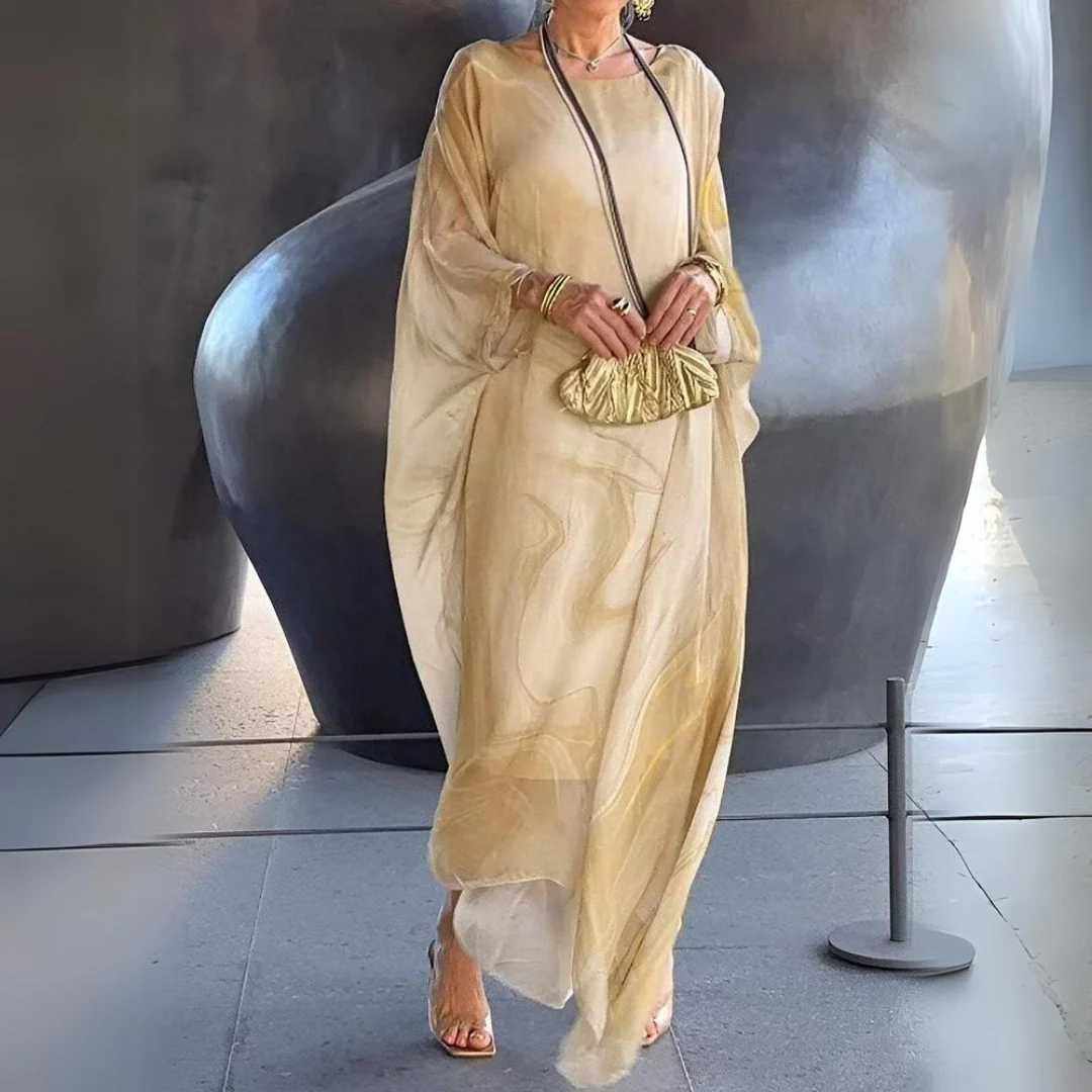 Heidi-Mode | Kaftan Kleid Fließender Leichter Stoff Eleganter Lockerer Schnitt Breite Ärmel - Image 5