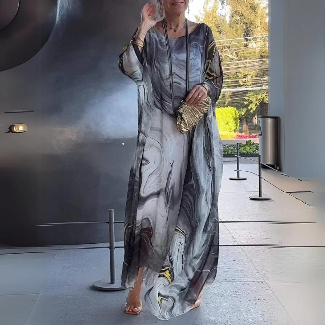 Heidi-Mode | Kaftan Kleid Fließender Leichter Stoff Eleganter Lockerer Schnitt Breite Ärmel - Image 6