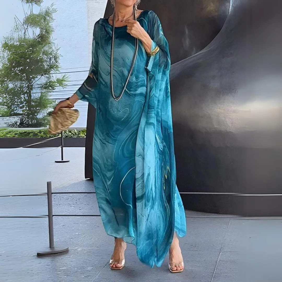 Heidi-Mode | Kaftan Kleid Fließender Leichter Stoff Eleganter Lockerer Schnitt Breite Ärmel - Image 7