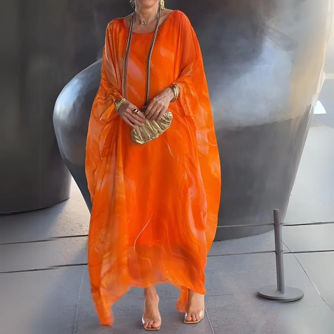 Heidi-Mode | Kaftan Kleid Fließender Leichter Stoff Eleganter Lockerer Schnitt Breite Ärmel - Image 8