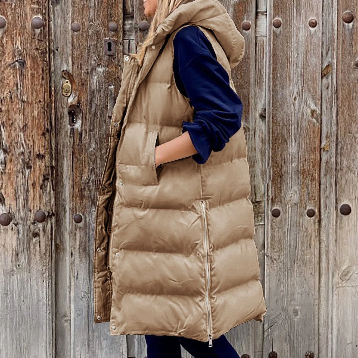 Heidi-Mode | Kapuze Lange Weste Lässig Mode Einreihig Jacke - Image 10