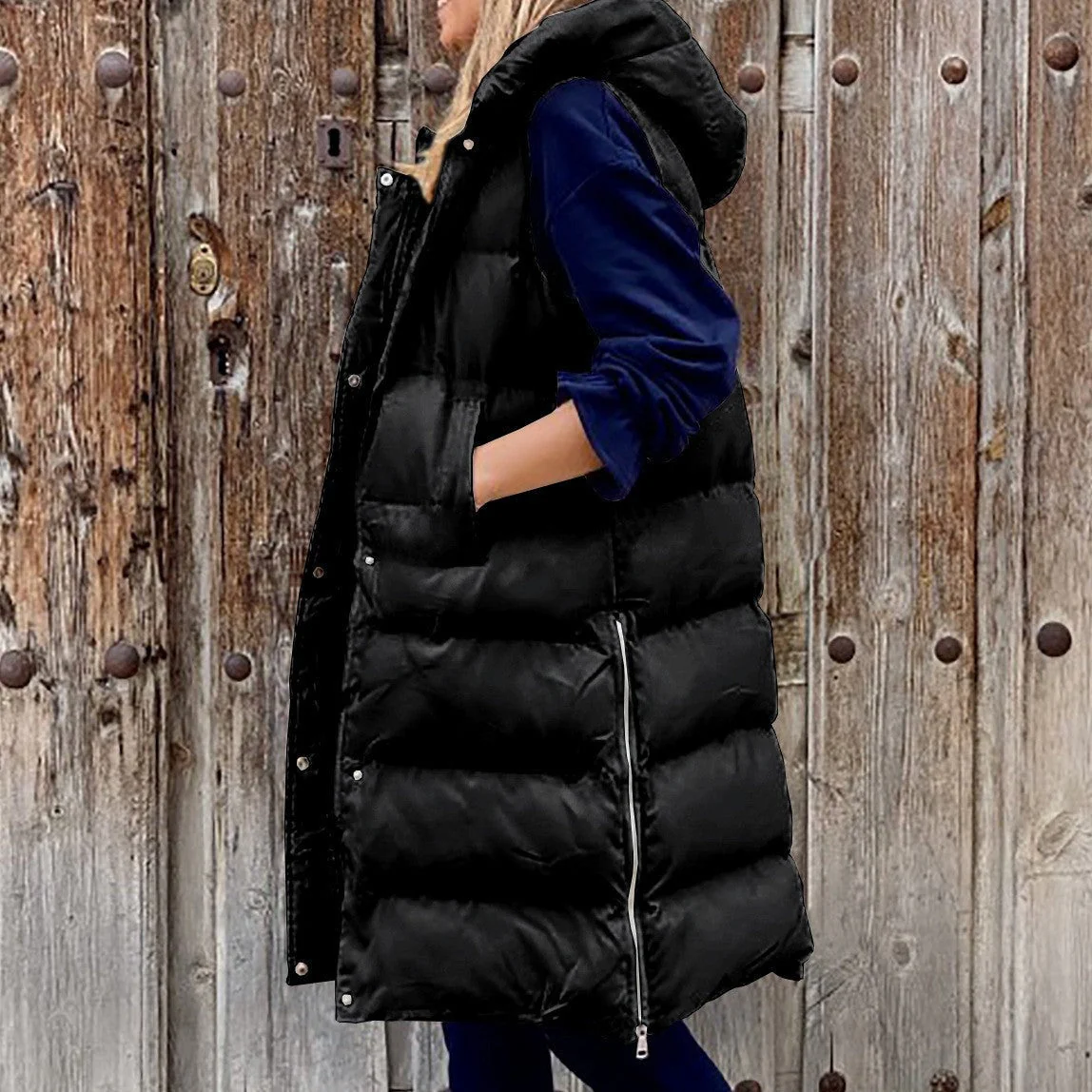 Heidi-Mode | Kapuze Lange Weste Lässig Mode Einreihig Jacke - Image 9